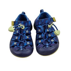 Keen Hiking Newport H2 Blue Anglerfish Print  & Green Water Shoes Toddler size 8